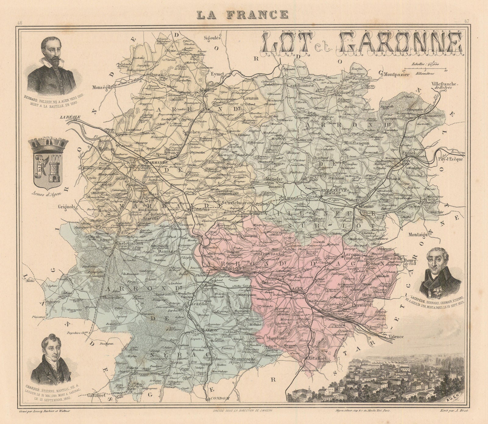 Lot-et-Garonne département. Agen vignette. Vuillemin 1890 old antique map